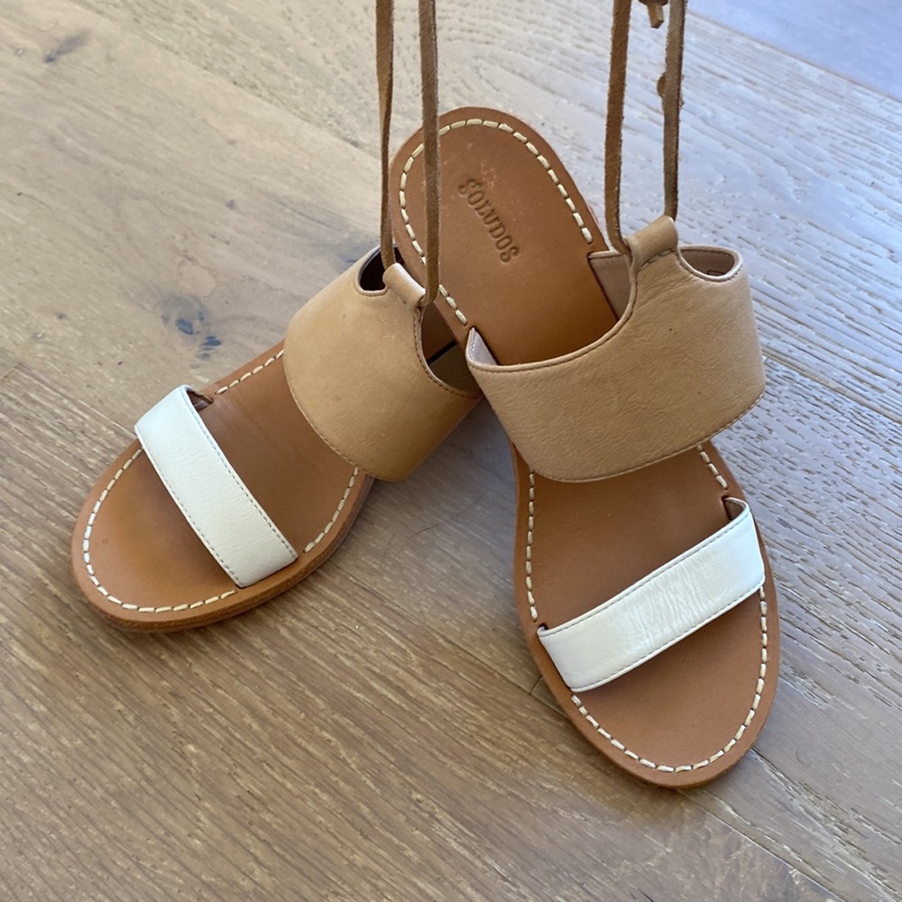 Soludos Leather Color-Block Tan and White Lace Up Sandal